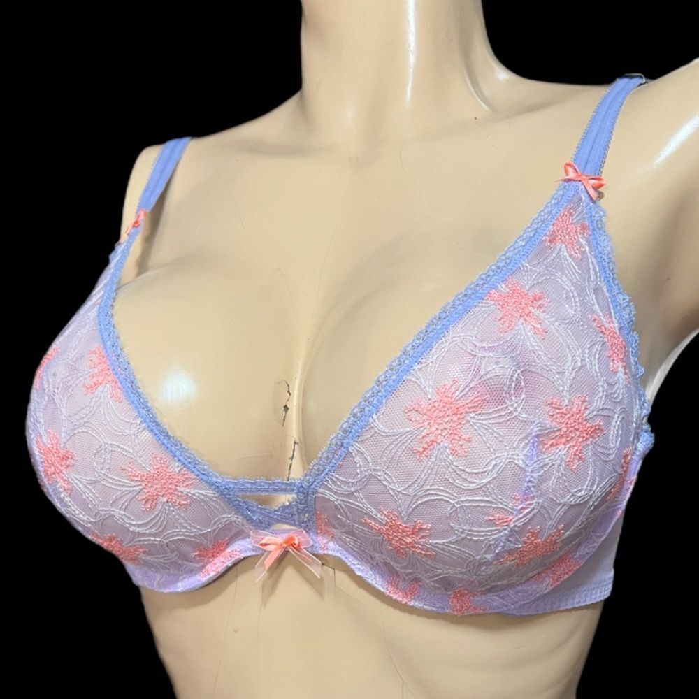 Victoria’s Secret Dream Angels Unlined Plunge Floral Embroidered Sexy Mesh 36C